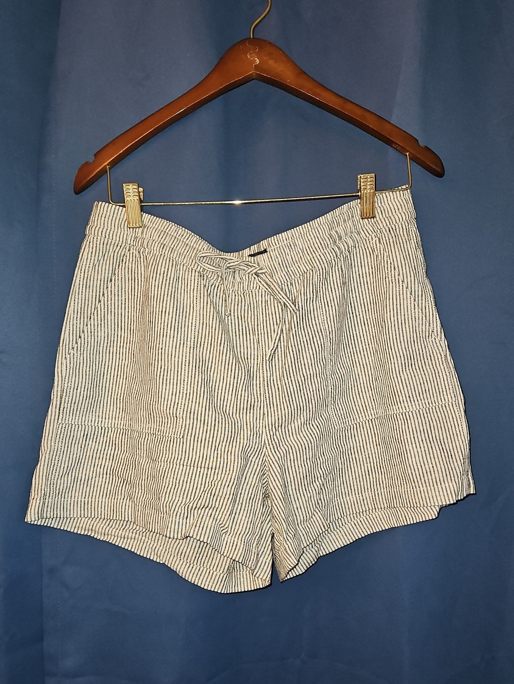 J. Crew Striped Drawstring Women’s Shorts — White & Navy Pinstripe